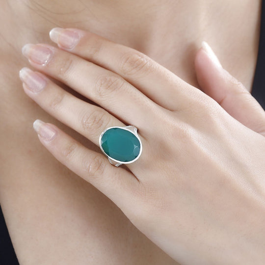Verde Onyx, Weißer Zirkon Ring 925 Silber platiniert (Größe 18.00) ca. 14,78 ct