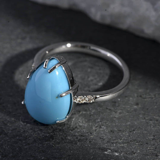 AAA Sleeping Beauty Türkis, Weißer Diamant Ring 417 Gold (Größe 16.50) ca. 4,50 ct