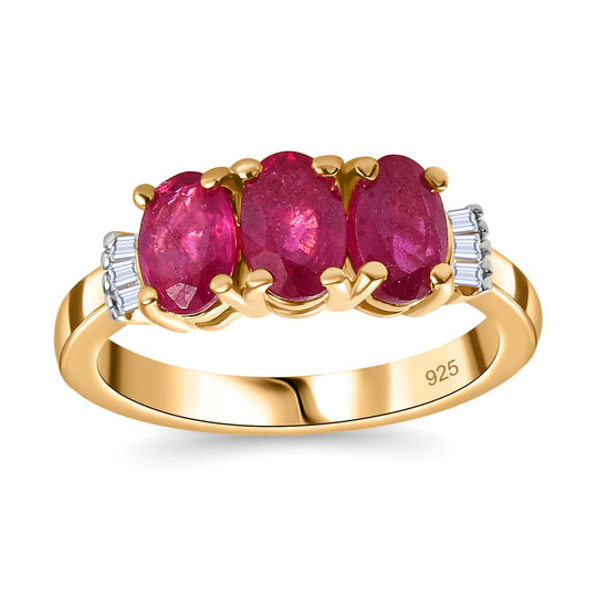 Afrikanischer Rubin (Fissure gefüllt), Weißer Diamant Ring, 925 Silber Gelbgold Vermeil (Größe 18.00), ca. 1.91 ct