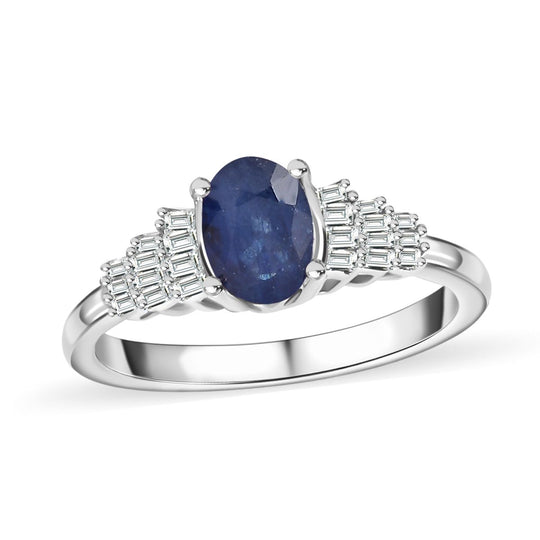 Masoala Saphir (Fissure gefüllt), Weißer Diamant Ring 925 Silber rhodiniert (Größe 21.00) ca. 1,33 ct
