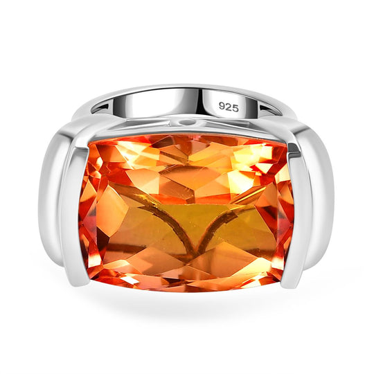 Padparadscha Quarz Triplette Ring 925 Silber rhodiniert (Größe 17.00) ca. 23,23 ct