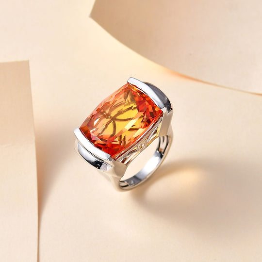 Padparadscha Quarz Triplette Ring 925 Silber rhodiniert (Größe 17.00) ca. 23,23 ct