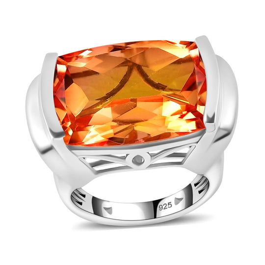 Padparadscha Quarz Triplette Ring 925 Silber rhodiniert (Größe 17.00) ca. 23,23 ct