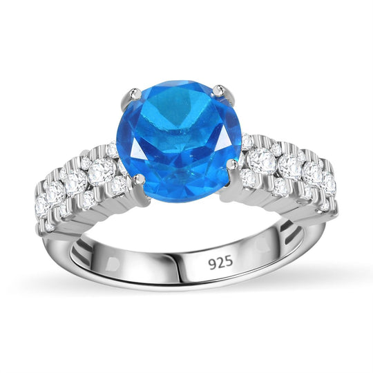 Karibik Quarz, Weißer Zirkon Ring 925 Silber rhodiniert (Größe 19.00) ca. 3,94 ct