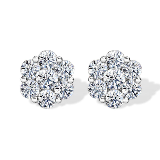 LUXURIANT 1 ct. SGL zertifizierte VS Labor Diamant florale Halo Ohrringe, 925 Silber platiniert