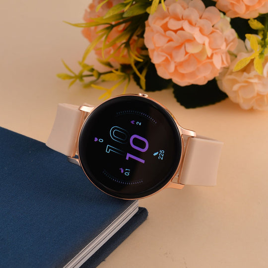 Hiwatch Plus Elegante Smartwatch - Roségold mit Goldenem Silikonarmband, Multifunktional mit Gesundheits- und Sportfunktionen, Bluetooth 5.0