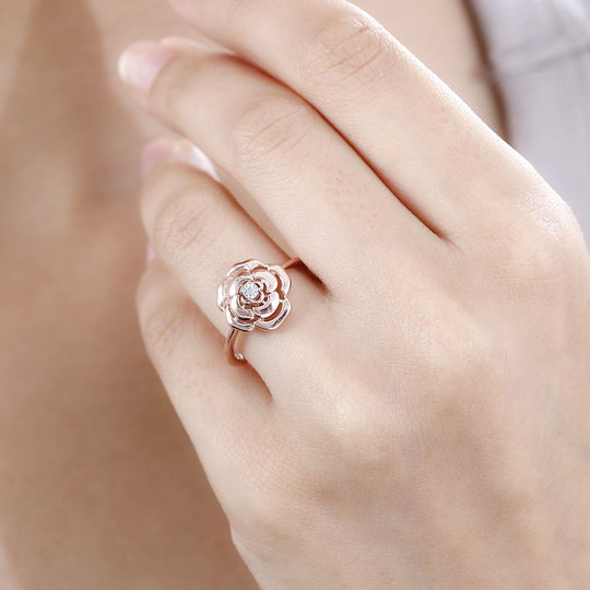 Weißer Diamant P Rosendesign-Ring, 925 Silber platiniert (Größe 18.00) ca.
