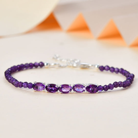 Afrikanischer Amethyst, Mehrfarbig Edelsteine Armband ca. 16.5 cm 925 Silber ca. 9,57 ct.