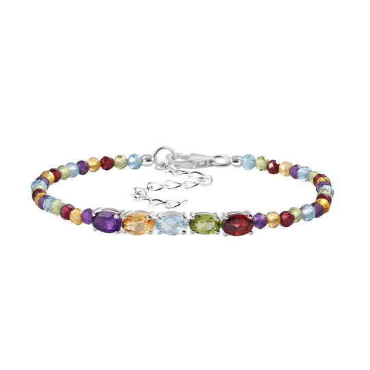 Afrikanischer Amethyst, Mehrfarbig Edelsteine Armband ca. 16.5 cm 925 Silber ca. 9,57 ct.