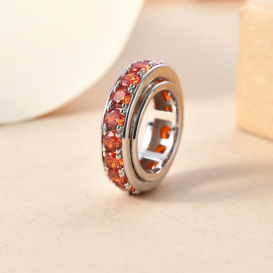 Orange Zirkonia Ring Messing platiniert (Größe 17.00)
