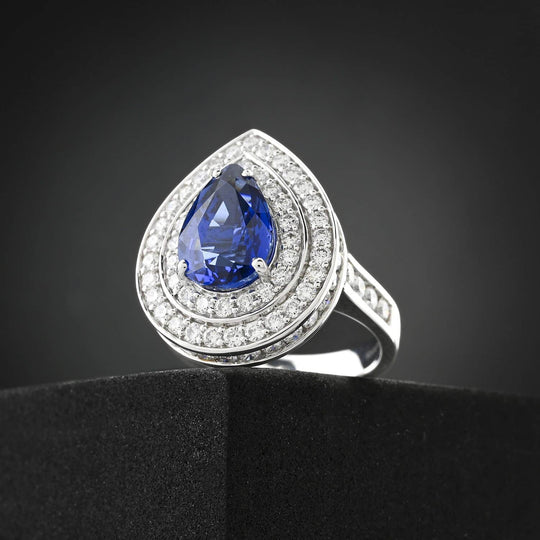 CHAIRMAN VAULT COLLECTION - AAAA Blauer Ceylon-Saphir, Weißer Diamant AGI zertifiziert Ring, zertifiziert und geprüft, 950 Platin (Größe 17.00) ca. 6.05 ct