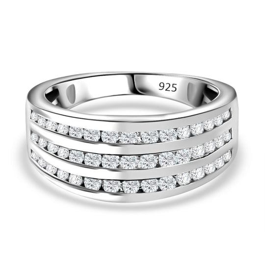 Moissanit Ring 925 Silber rhodiniert (Größe 19.00) ca. 0,98 ct