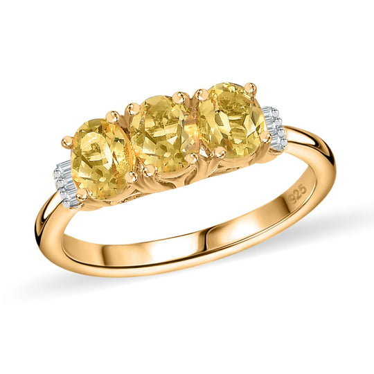 AA Premium Brasilianischer Heliodor, Weißer Diamant Ring, 925 Silber, 750 Gelbgold Vermeil (Größe 21.00), ca. 1.13 ct