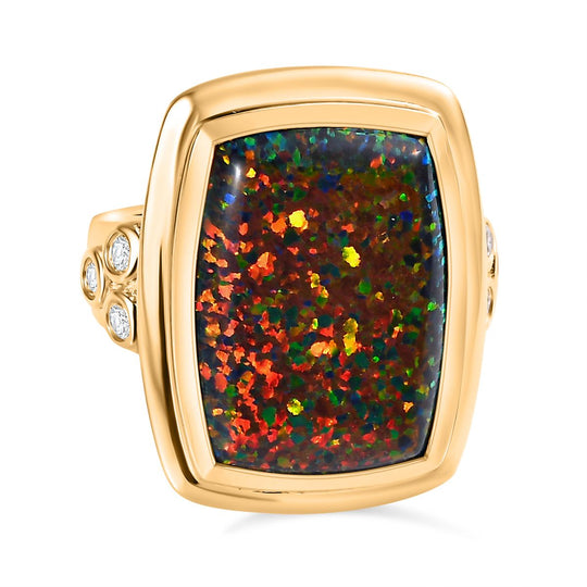 Lab Grown schwarzen Opal, Weißer Zirkon Ring, 925 Silber 750 Gelbgold Vermeil (Größe 17.00) ca. 5.73 ct