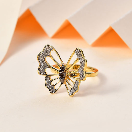 Natürlicher Champagner Diamant Ring 925 Silber Gelbgold Vermeil (Größe 18.00) ca. 0.51 ct