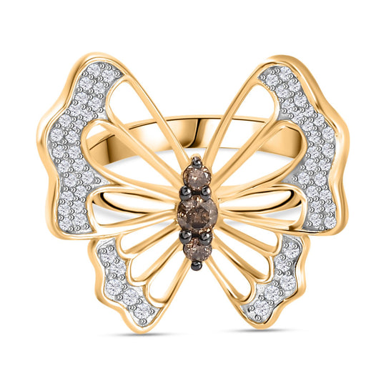 Natürlicher Champagner Diamant Ring 925 Silber Gelbgold Vermeil (Größe 18.00) ca. 0.51 ct