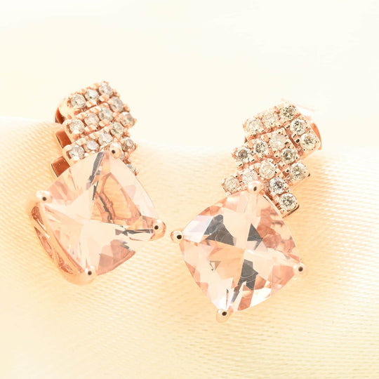 AAA Rosa Morganit, Weißer Diamant Ohrringe 417 Rosa Gold ca. 2.70 ct