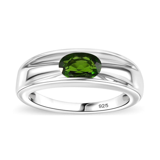 Natürlicher Chromdiopsid Ring 925 Silber platiniert ca. 0,85 ct