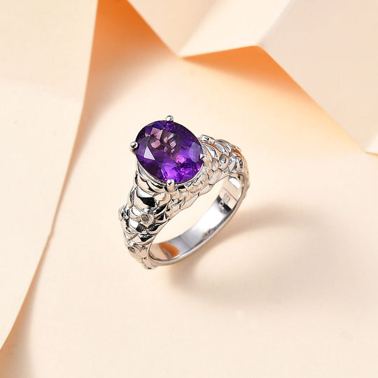 Afrikanischer Amethyst, Weißer Zirkon Ring Messing (Größe 16.00) ca. 2,84 ct
