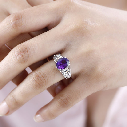 Afrikanischer Amethyst, Weißer Zirkon Ring Messing (Größe 16.00) ca. 2,84 ct