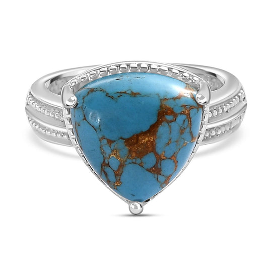 Blauer Türkis Ring, 316L Edelstahl (Größe 19.00) ca. 5.08 ct