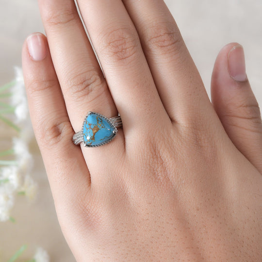 Blauer Türkis Ring, 316L Edelstahl (Größe 19.00) ca. 5.08 ct
