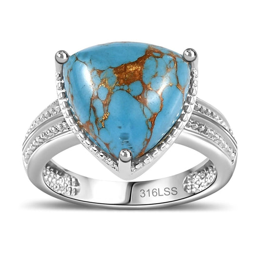 Blauer Türkis Ring, 316L Edelstahl (Größe 19.00) ca. 5.08 ct