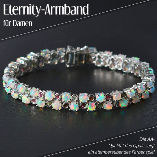 AA Natürlicher, äthiopischer Welo Opal, Mehrfarbig-Turmalin Armband ca. 20 cm 925 Silber rhodiniert ca. 11,66 ct.