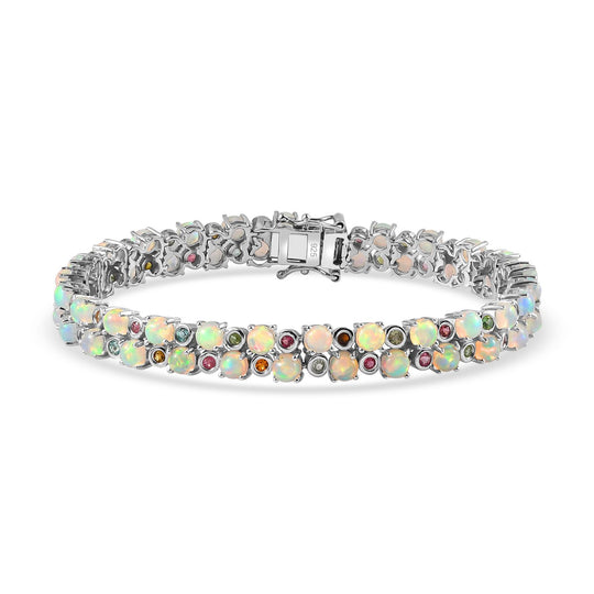 AA Natürlicher, äthiopischer Welo Opal, Mehrfarbig-Turmalin Armband ca. 20 cm 925 Silber rhodiniert ca. 11,66 ct.