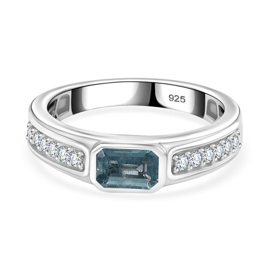 AA Aqua Kyanit, Moissanit Ring 925 Silber rhodiniert (Größe 20.00) ca. 1,00 ct