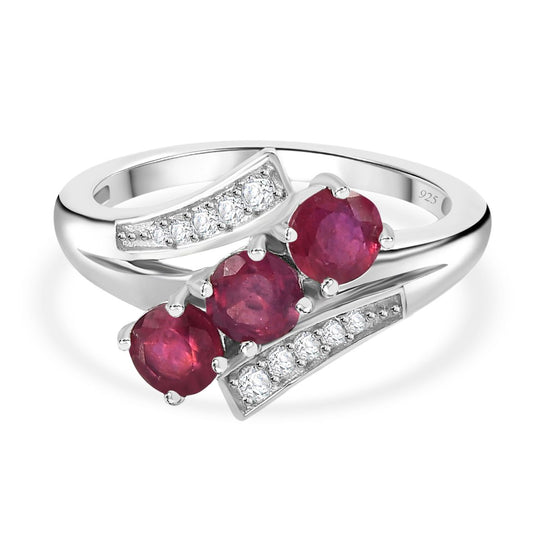 Afrikanischer Rubin (Fissure gefüllt), Weißer Zirkon Ring 925 Silber rhodiniert (Größe 20.00) ca. 1,91 ct
