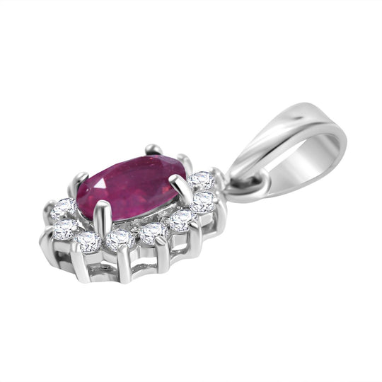 Afrikanischer Rubin (Fissure gefüllt), Weißer Zirkon Anhänger 925 Silber rhodiniert ca. 0,99 ct.