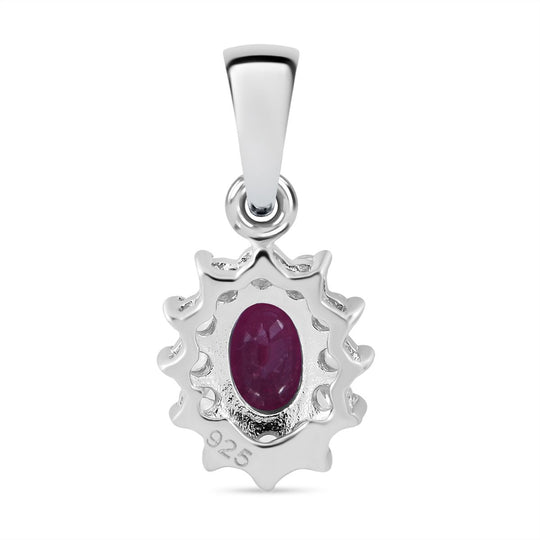 Afrikanischer Rubin (Fissure gefüllt), Weißer Zirkon Anhänger 925 Silber rhodiniert ca. 0,99 ct.