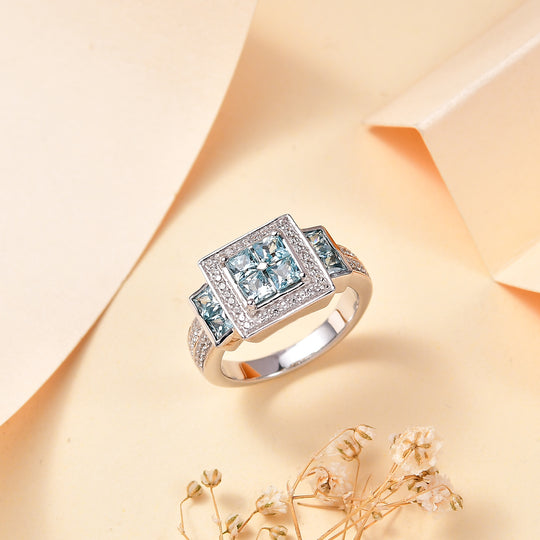 AA Kambodschanischer Blauer Zirkon Ring, 925 Silber rhodiniert (Größe 18.00) ca. 2.54 ct