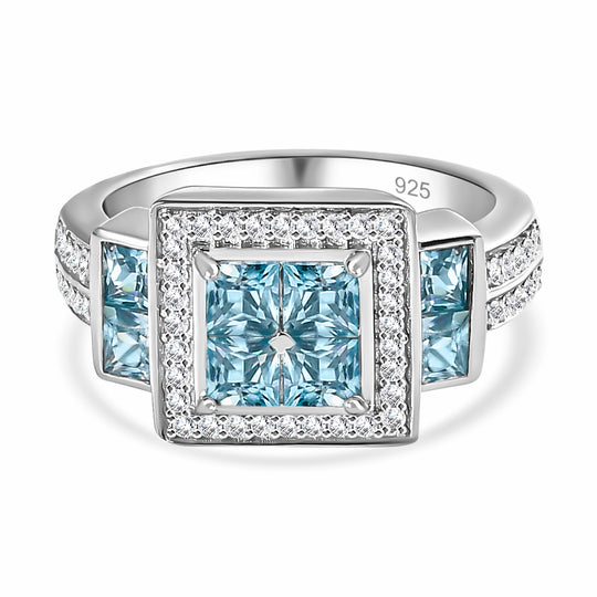 AA Kambodschanischer Blauer Zirkon Ring, 925 Silber rhodiniert (Größe 18.00) ca. 2.54 ct
