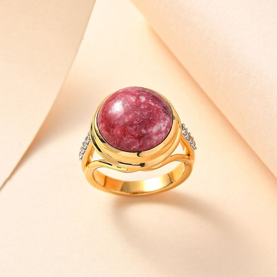 AA Thulit, Weißer Zirkon Ring, 925 Silber 750 Gelbgold Vermeil (Größe 21.00) ca. 10.83 ct