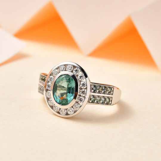 Smaragd, Moissanit Ring, 925 Silber rhodiniert (Größe 20.00) ca. 1.91 ct