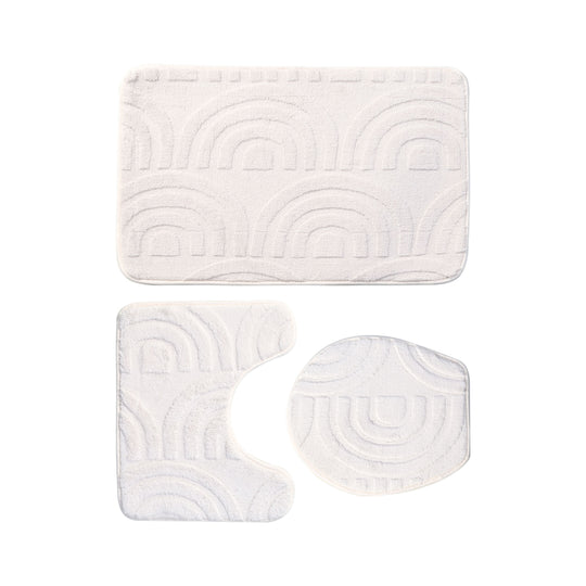 3-teiliges Badematten-Set - Weiche und Saugfähige Badezimmerteppiche, bestehend aus 50x80cm Rechteck, 50x40cm U-Form für den Toilettensockel, 43x38cm Toilettendeckel-Bezug, creme