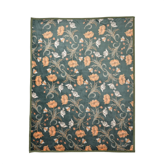 Weiche Kuscheldecke aus Premium-Mikrofaser mit Blumenmuster, Dunkelgrün, 150x200 cm