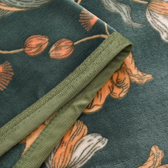 Weiche Kuscheldecke aus Premium-Mikrofaser mit Blumenmuster, Dunkelgrün, 150x200 cm