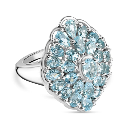 Himmelblauer Topas Ring, 925 Silber rhodiniert (Größe 20.00) ca. 5.47 ct