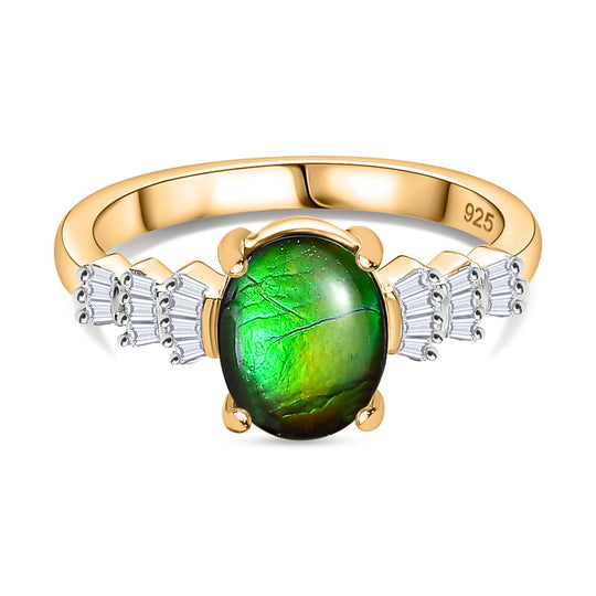 Ammolit, Weißer Diamant Ring 925 Silber 750 Gelbgold Vermeil (Größe 20.00) ca. 1,82 ct