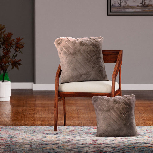 Superweicher Mikroplusch 2er Set Sofa-Kissenbezüge mit Rautenmuster, 45 x 45 und 60 x 60 cm, Hellbraun