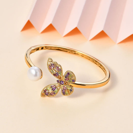 GP Kollektion - AA Afrikanischer Amethyst, Citrin Armreif ca. 18.5 cm 925 Silber 750 Gelbgold Vermeil 2.35 ct