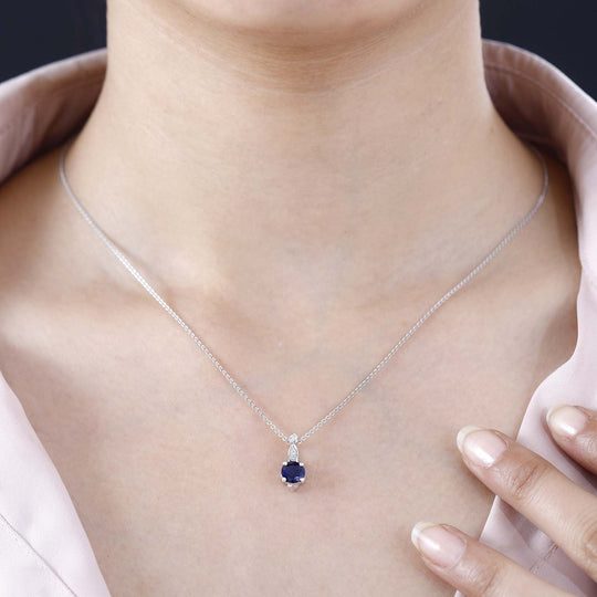 Masoala Saphir (Fissure gefüllt), Weißer Zirkon Anhänger 925 Silber rhodiniert ca. 1,38 ct.