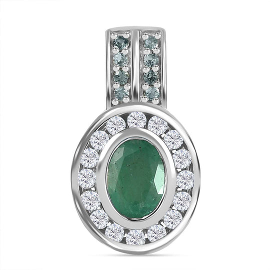Smaragd, Grüner Saphir Anhänger 925 Silber rhodiniert ca. 2,06 ct.