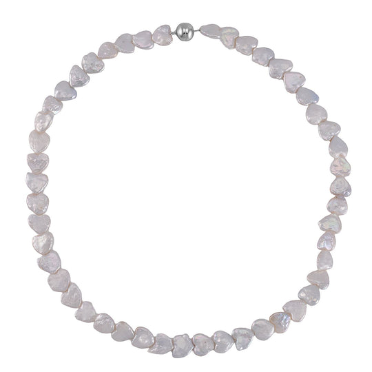 Weiße Keshi Perle (11-12mm) Halskette, 50cm, 925 Silber rhodiniert