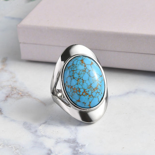 Blauer Türkis Ring, 316L Edelstahl ca. 12.14 ct