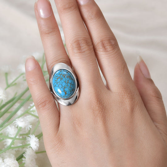 Blauer Türkis Ring, 316L Edelstahl ca. 12.14 ct