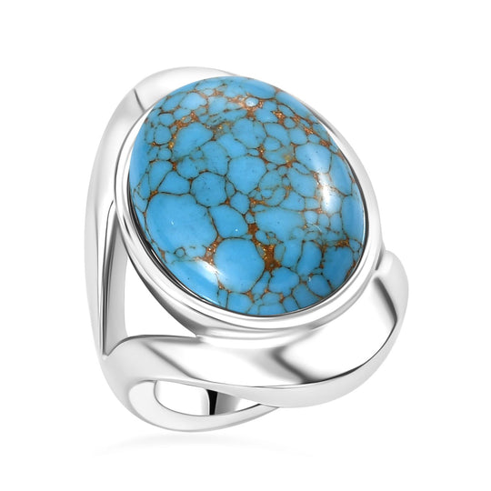 Blauer Türkis Ring, 316L Edelstahl ca. 12.14 ct
